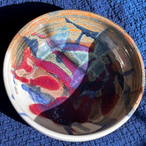 Set of 2 Vintage Studio Pottery Bowls – Abstract Blue Rust Pink Glaze – Signed Stoneware