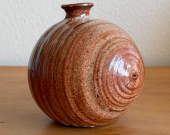 Vintage Sculptural Studio Pottery Weed Pot – Rust Shino Glaze – Signed