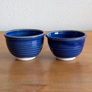 Set of 2 Cobalt Blue Tea Cups with Finger Indents – Yunomi-Style Studio Pottery