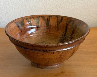 Vintage MCM Studio Pottery Bowl – Earthy Drip Glaze – Signed