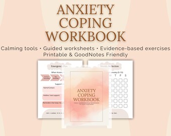 Anxiety Coping Workbook | Printable Mental Health Journal | Grounding & CBT Worksheets | Digital Anxiety Planner (PDF)
