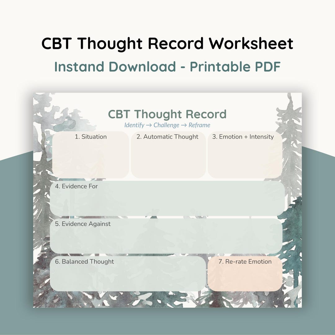 CBT Thought Record Worksheet Printable | Cognitive Behavioral Therapy ...