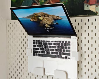 Upgraded Laptop Mount for IKEA Skadis - Open & Closed Display Stand, Anti-Drop Clips, Desk Setup, Skadis Accessories