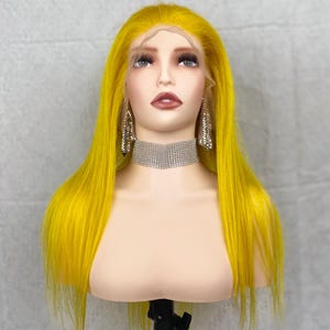 100% Virgin Human Hair Wigs, 180 Density 13x6 HD Swiss Lace Frontal - Neon Yellow