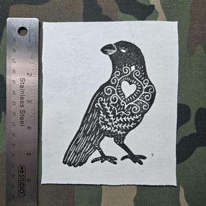 Sew-on Raven Patch - Hand-printed linocut
