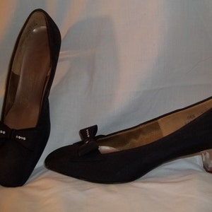 Vintage FASHIONATION von Helena Basar schwarz Strass Schleife & Lucite Ferse Pumpen 6.5N