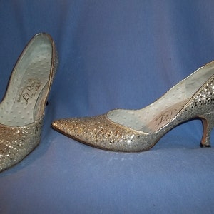 Vintage LAROSE Silver Glitter Encrusted Embellished Pumps Shoes 6N
