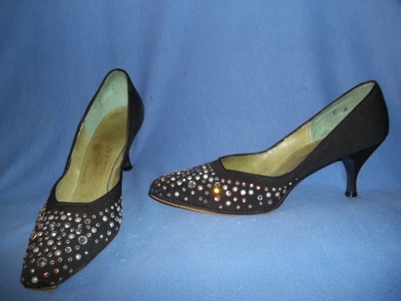 Vintage LAROSE Black Fabric Rhinestone & Pearl Enc