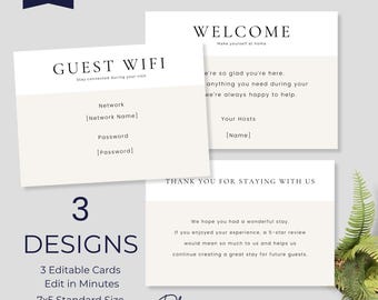 Editable Canva Airbnb Welcome Guide: Guest Cards, WiFi Sign, Thank You Notes for Vacation Rentals