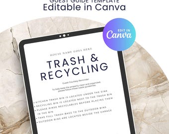 Airbnb Trash & Recycling Sign | Vacation Rental Recycling Instructions Template | VRBO STR Guest Guide | Canva Printable Instant Download