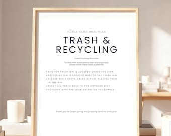 Paquete de carteles editables para alquileres vacacionales / Normas de la casa, WiFi, Salida (Descarga digital)