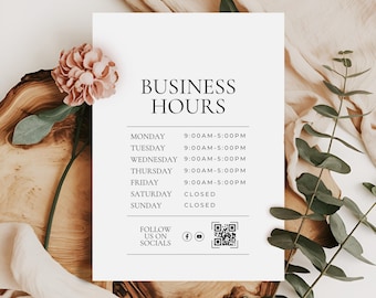 Plantilla editable de cartel de horario comercial en Canva