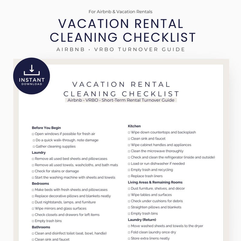 Vacation Rental Checklist.pdf Vacation Rental Cleaning Checklist Printable Airbnb Turnover Checklist ...