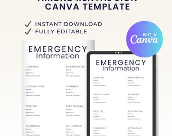 Airbnb Emergency Information Sign | Vacation Rental Emergency Contacts Page | VRBO STR Canva Template | Printable Instant Download