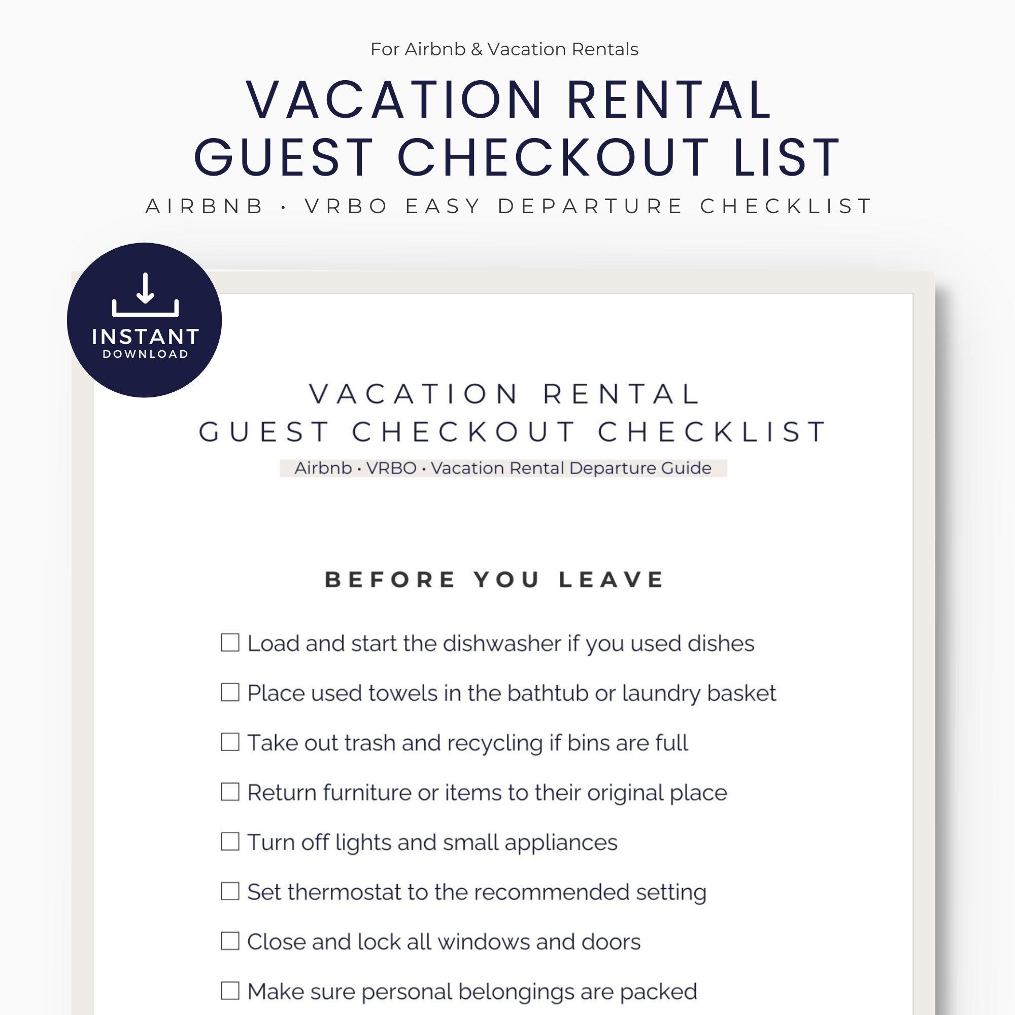 Vacation Rental Checklist.pdf Vacation Rental Guest Checkout List | Editable Canva Departure Guide ...