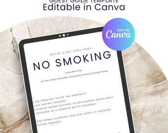 Airbnb No Smoking Sign | Vacation Rental No Smoking Policy Template | VRBO STR Canva Printable | Smoke Free Sign Instant Download