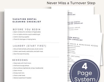 Airbnb Cleaning Checklist | Vacation Rental Turnover Checklist | VRBO STR Host Cleaning System | 4 Page Printable Instant Download