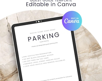 Airbnb Parking Sign | Vacation Rental Parking Instructions Template |VRBO STR Guest Parking Guide |Editable Canva Printable Instant Download
