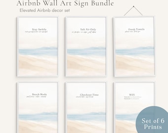 Airbnb Coastal Wall Art Set | Beach House Printable Decor Signs | Vacation Rental Wall Prints | Editable Canva | Instant Download