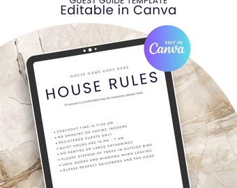 Airbnb House Rules Sign | Vacation Rental House Rules Template | VRBO STR Guest Policy Sign | Editable Canva Printable Instant Download