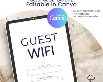 Airbnb WiFi Sign | Vacation Rental Guest WiFi Password Sign | VRBO STR Internet Sign | Editable Canva Printable Instant Download