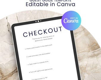 Airbnb Checkout Sign | Vacation Rental Checkout Instructions Template | VRBO STR Departure Sign | Editable Canva Printable Instant Download