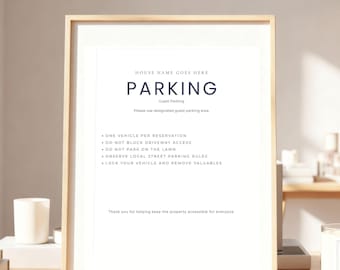 Plantilla de letrero de estacionamiento para alquileres vacacionales / Guía de instrucciones de estacionamiento para huéspedes (Descarga instantánea)