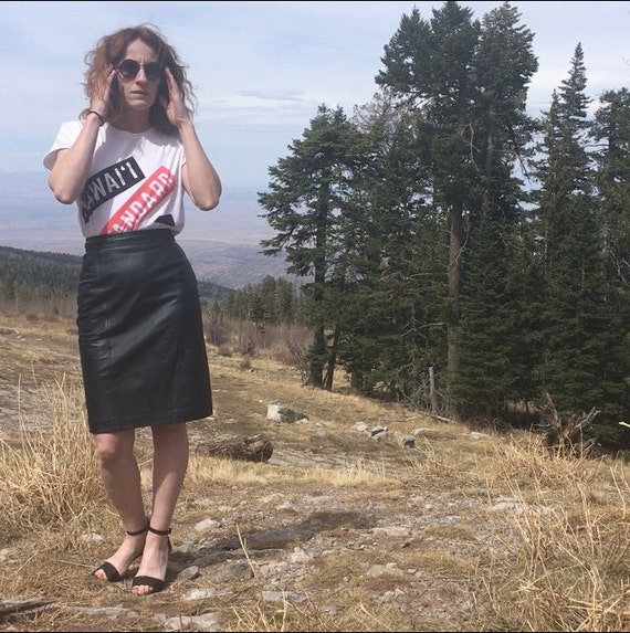 Vintage Black Leather Pencil Skirt 1980s, 80s, Fi… - image 7