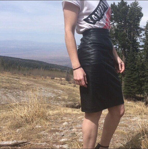 Vintage Black Leather Pencil Skirt 1980s, 80s, Fi… - image 8