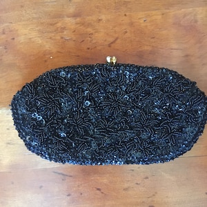 Vintage Black Beaded Evening Clutch