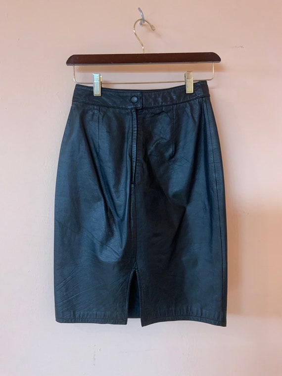 Vintage Black Leather Pencil Skirt 1980s, 80s, Fi… - image 2