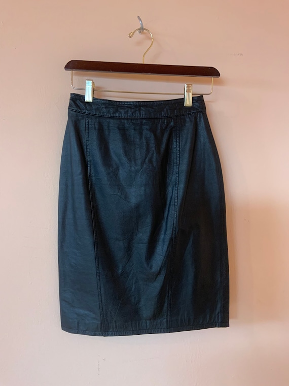 Vintage Black Leather Pencil Skirt 1980s, 80s, Fi… - image 1