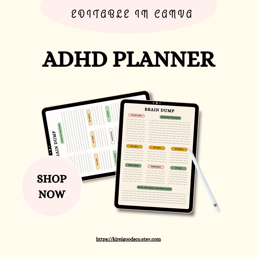 Adhd Random ADHD Brain Dump Digital Planner| Random Thoughts Tracker| Undated ...