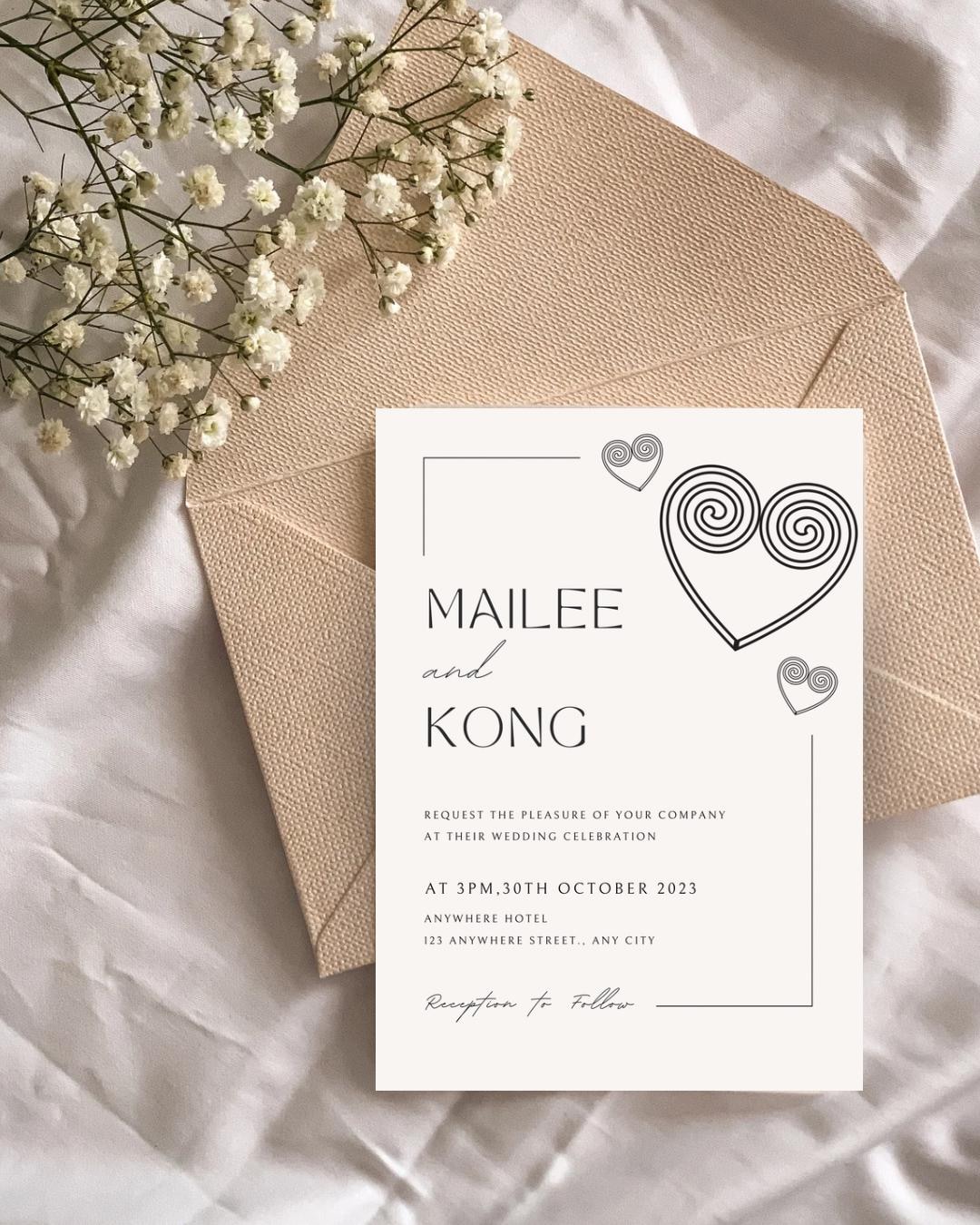 Hmong Minimal Heart Wedding Invitation Digital Template Download - Etsy