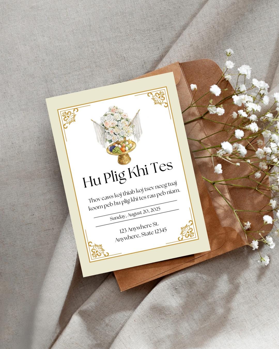Hmong Gold Hand Tying Ceremony Invitation, Hu Plig Invitation, Editable ...