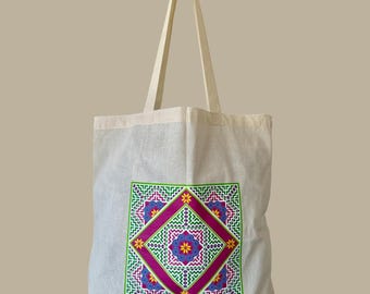 Hmong Canvas Tote, Hmong Pattern, Hmong Heart Tote