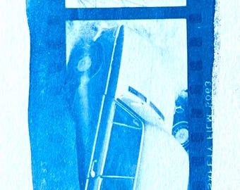 Film Strip Prints (4)  - Cyanotype made from Vintage Film Negatives
