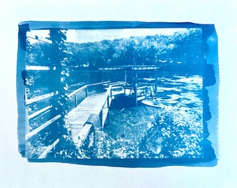 Summer Lake 1 - Cyanotype from printed transparency slide