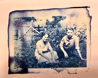 Couple in Garden - Cyanotype from Vintage Film Negatives