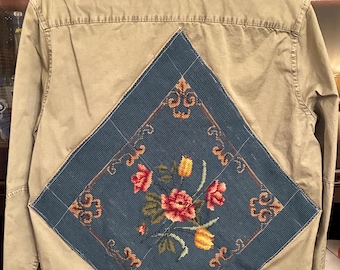 Vintage Needlepoint Upcycled Button Down Shirt