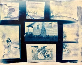 Multiple Cyanotypes -  from Vintage Film Negatives