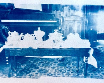 Ghostly Dishware - Cyanotype from Vintage Film Negatives
