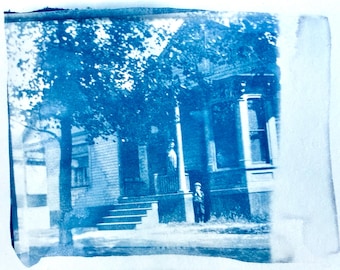 Porch Scene - Cyanotype from Vintage Film Negatives