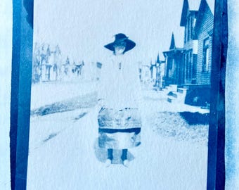 Portrait of a 1900s Woman 1 - Cyanotype made from Vintage Film Negatives