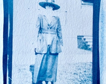 Portrait of a 1900s Woman 2 - Cyanotype made from Vintage Film Negatives
