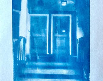 Ghostly Door - Cyanotype from printed transparency slide