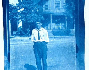 Youth in Tie - Cyanotype from Vintage Film Negatives