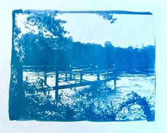 Summer Lake 2 - Cyanotype from printed transparency slide