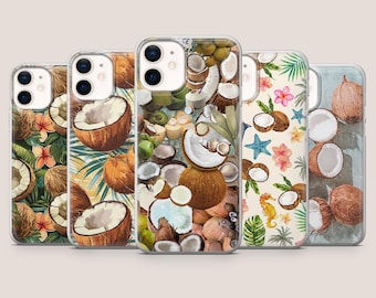 Etui na telefon z motywem palmy i mleka tropikalnego w kolorze kokosa do iPhone'a 17Pro, 16, 15, 14, 13, 12, Samsunga S26, S25, S24, S23, A16, A56, Pixela 10A, 9Pro