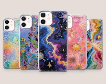 Etui na telefon z motywem kosmosu i kolorowym wzorem do iPhone'a 17Pro, 17e, 16, 15, 14, 13, 12, Samsunga S26, S25, S24, S23Fe, A16, A56, Pixela 10A, 9Pro